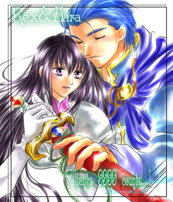 1boy, 1girl, ayra_(fire_emblem), black_hair, blue_hair, cape, character_name, closed_eyes