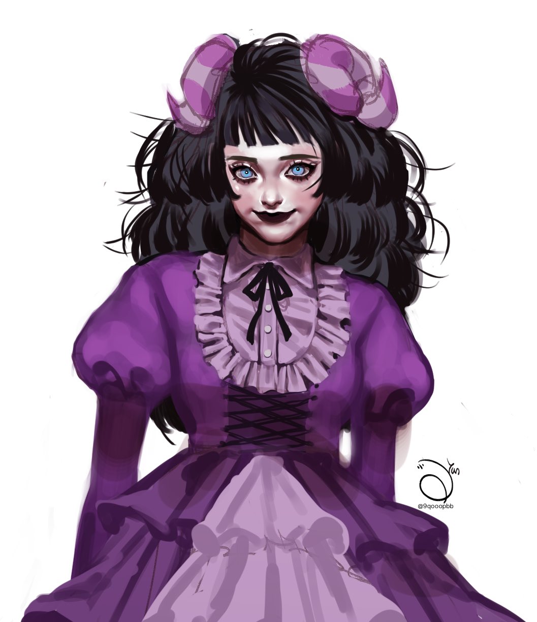 9qooopbb, black_lips, blue_eyes, cross-laced_clothes, animal_crossing, frills, hairband, highres