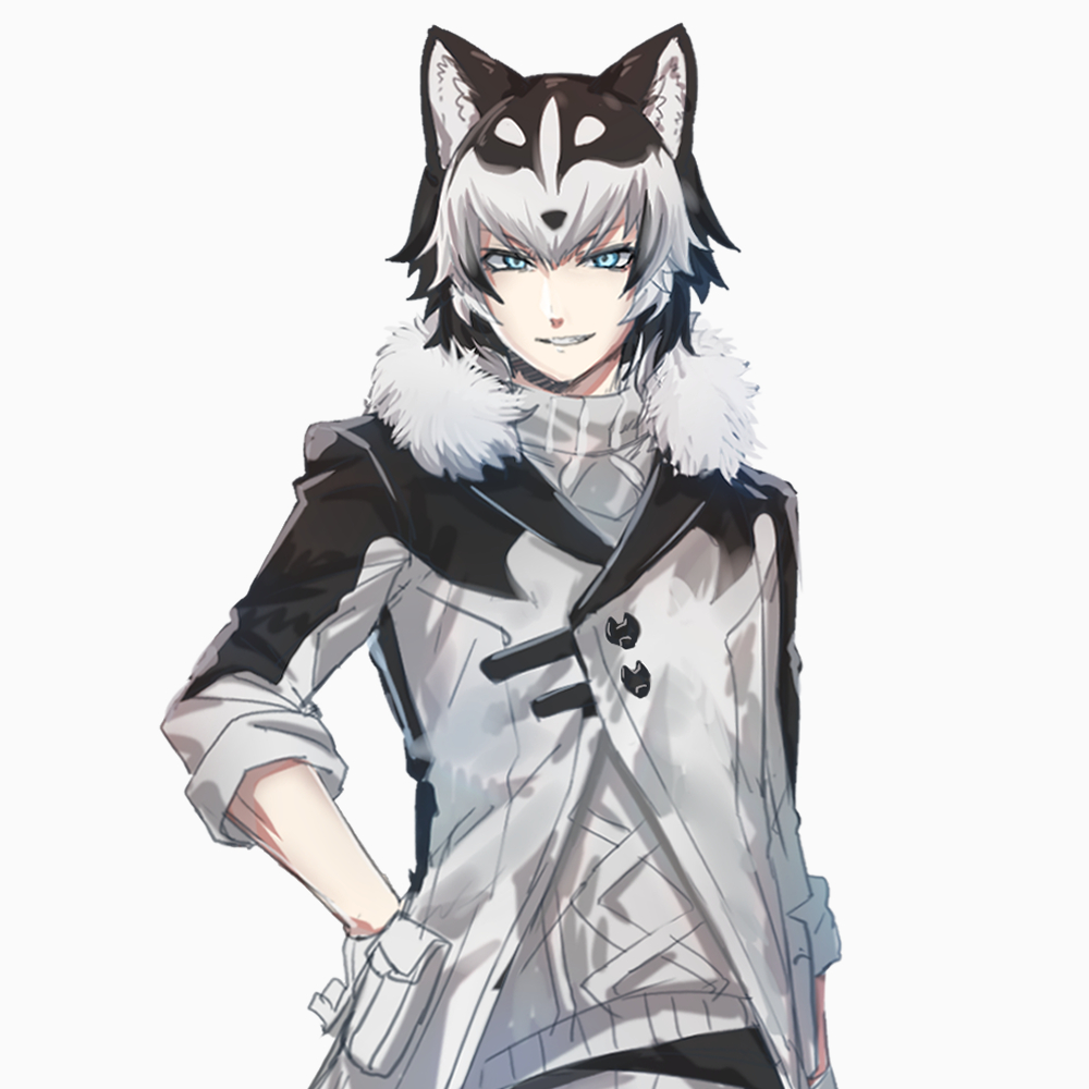 1boy, animal_ear_fluff, animal_ears, arm_at_side, black_hair, blue_eyes, commentary_request, dog_boy