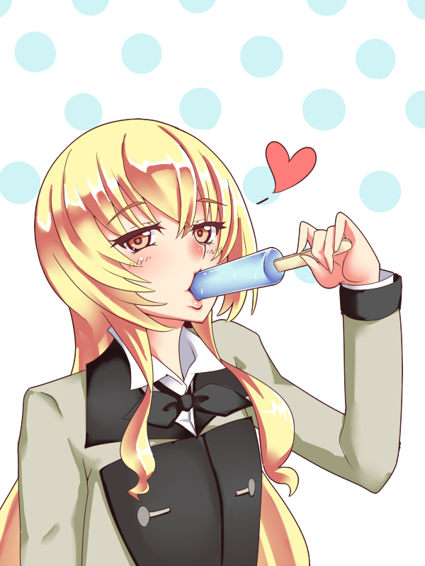 1boy, blonde_hair, food, heart, ice_cream, ichimu_(1727), long_hair, popsicle, sexually_suggestive, trap