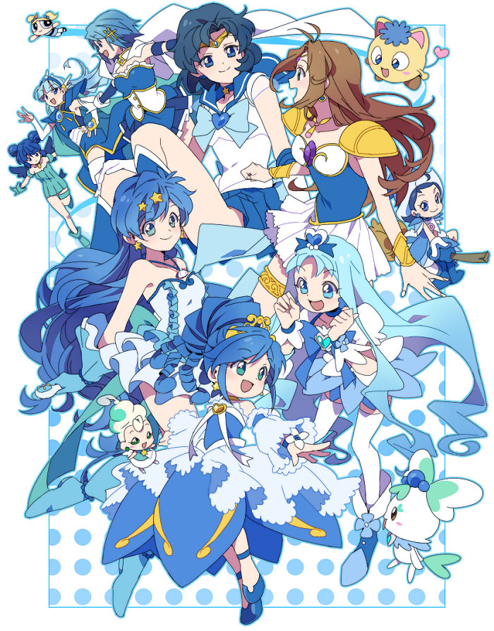 6+girls, ahoge, ai_tenshi_densetsu_wedding_peach, aizawa_mint, angel_lily, antenna_hair, armor, bare_shoulders