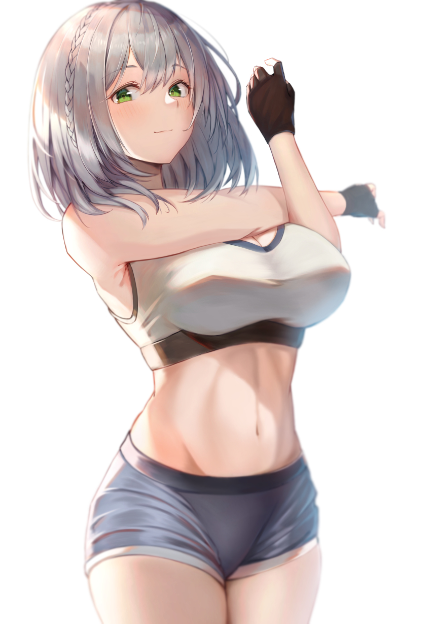 1girl, absurdres, alternate_costume, black_gloves, blush, breasts, cleavage, closed_mouth