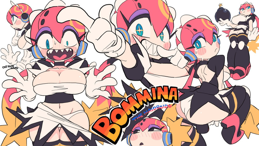 1girl, ass, black_thighhighs, blush_stickers, bommina, bommina_the_maidroid, breasts, cleavage