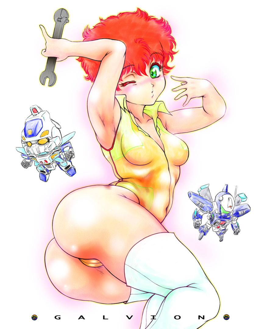 1girl, ass, blush, boots, breasts, chibi, chou_kousoku_galvion, gintama_danshaku