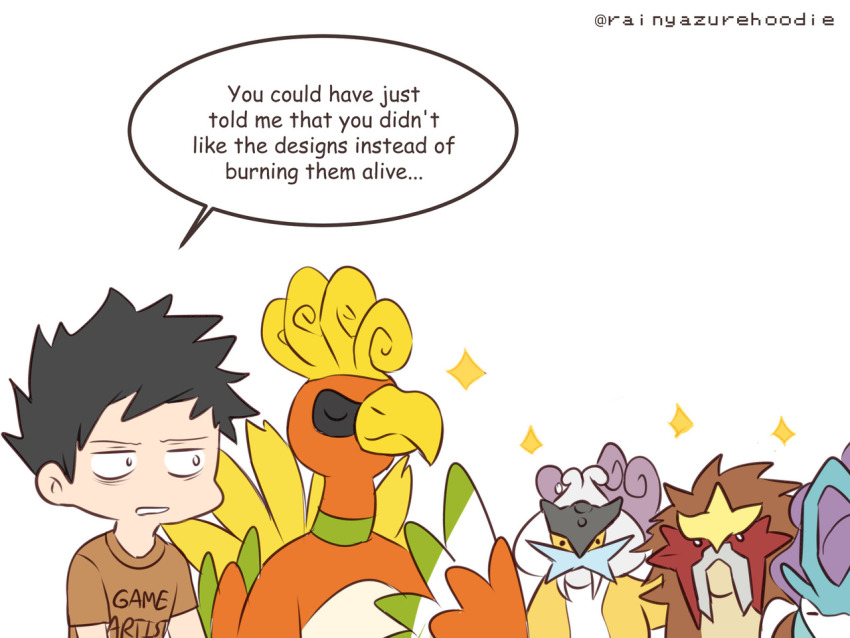 1boy, 9koma, bird, black_hair, brown_shirt, comic, commentary, english_commentary
