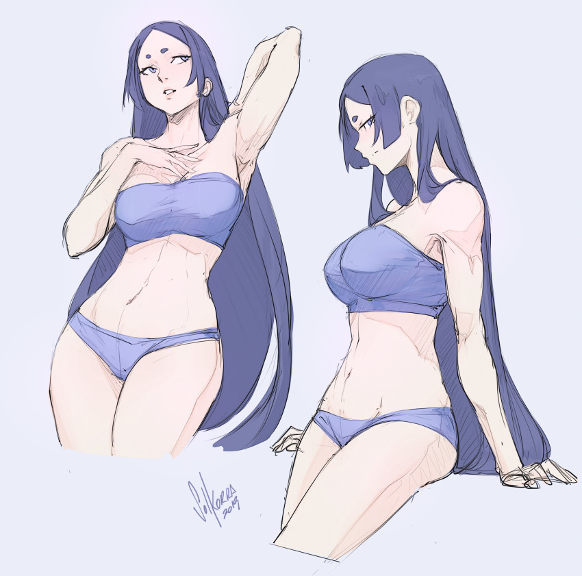 1girl, absurdres, arm_support, arm_up, armpits, bangs_pinned_back, blue_hair, bra