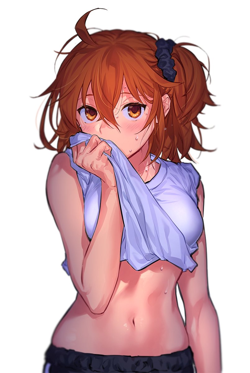 1girl, ahoge, alternate_costume, black_sclera, blush, breasts, colored_sclera, fate/grand_order