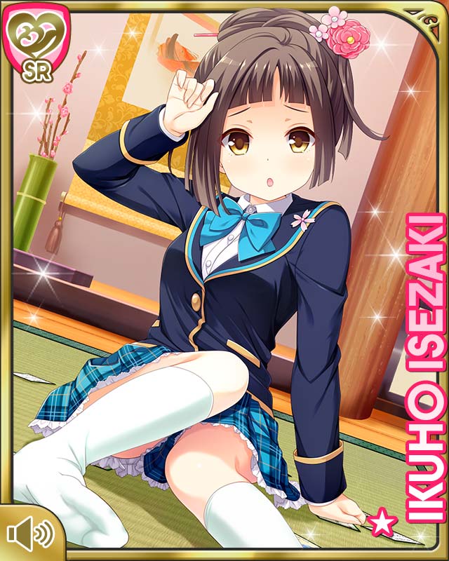 1girl, :o, alternate_hairstyle, bow, bowtie, brown_eyes, brown_hair, card_(medium)