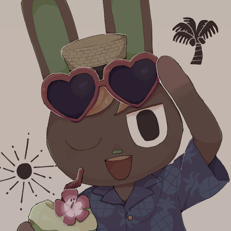 1boy, animal_crossing, animal_ears, animal_focus, bad_id, bad_pixiv_id, beige_background, coconut