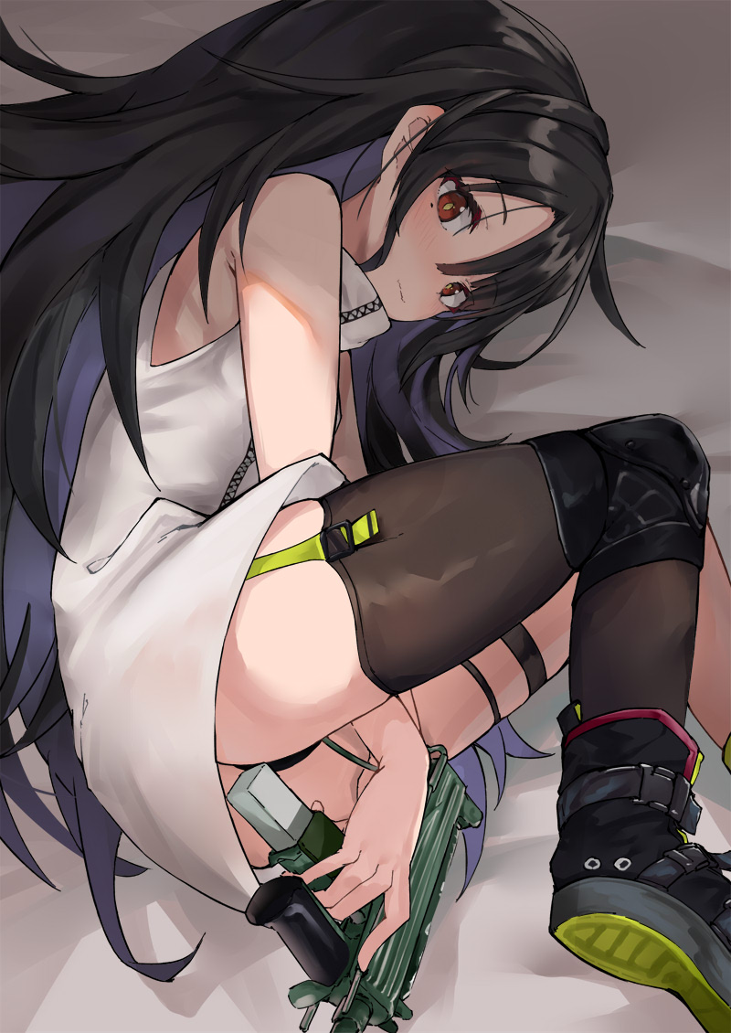 0shino, 1girl, armpits, ass, bare_arms, bare_shoulders, between_legs, black_hair