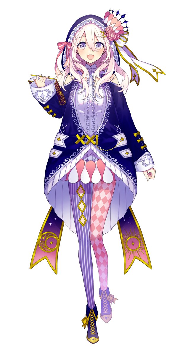 1girl, :d, argyle_clothes, argyle_pantyhose, asymmetrical_legwear, blue_cardigan, blue_eyes, blue_footwear