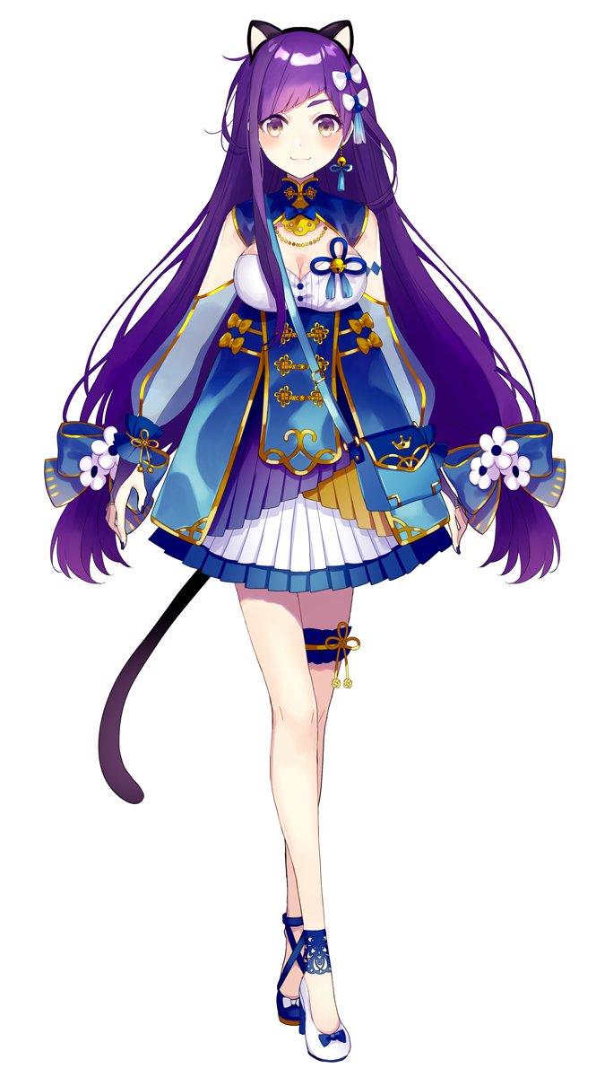 1girl, animal_ears, asymmetrical_footwear, asymmetrical_legwear, bag, blue_bow, blue_dress, blue_footwear