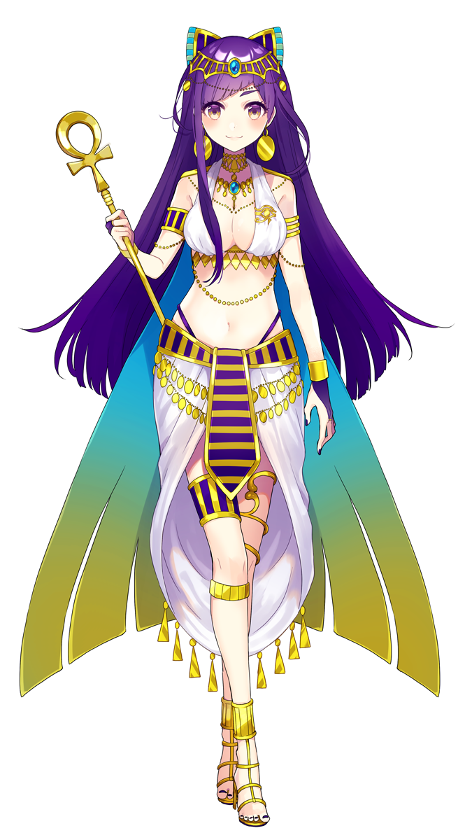 1girl, alternate_costume, ancient_egyptian_clothes, ankh, armlet, breasts, bridal_gauntlets, cape