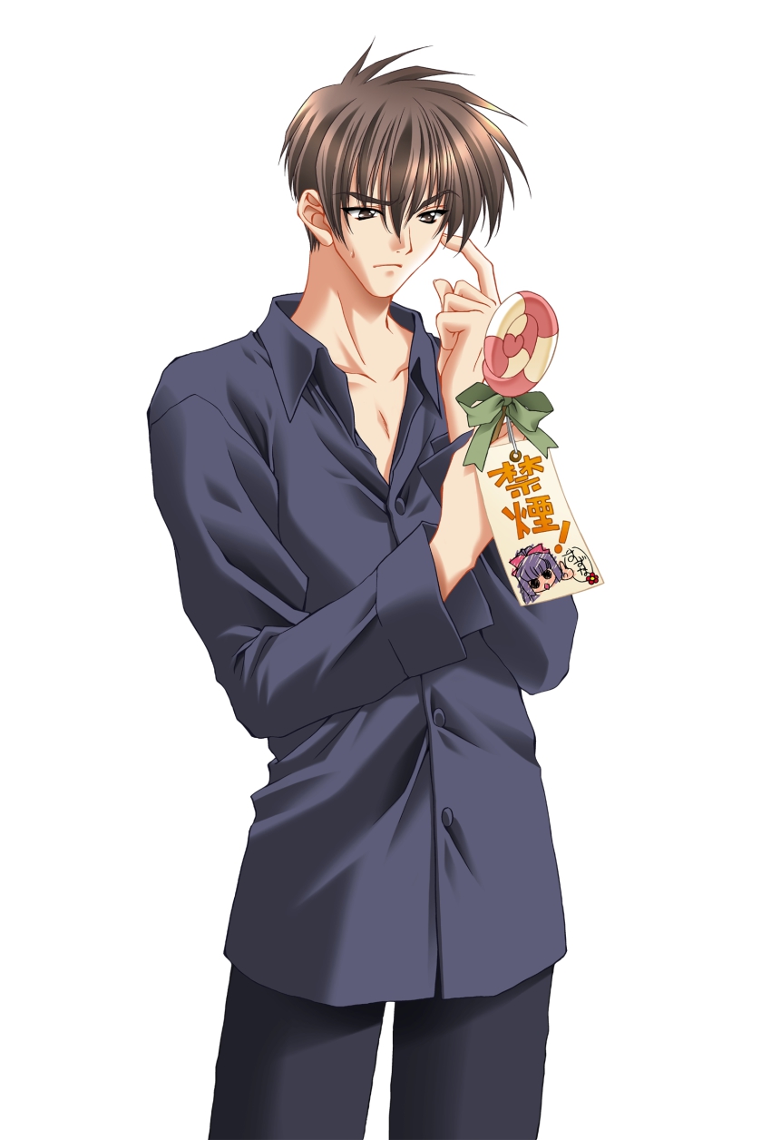 00s, 1boy, brown_eyes, brown_hair, candy, carnelian, chibi, food