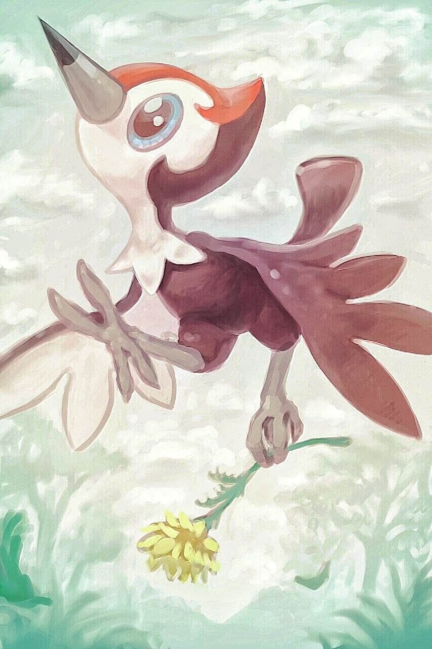 animal_focus, bird, blue_eyes, creature, day, flower, flying, full_body