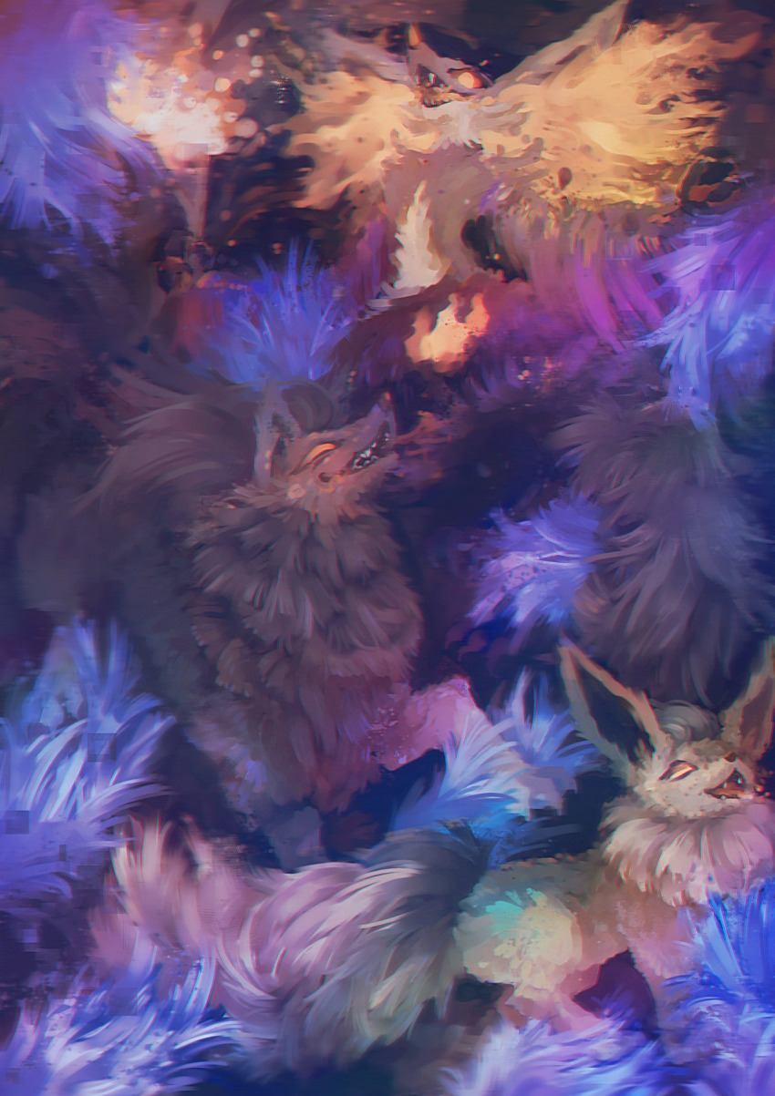 alternate_color, animal_nose, braixen, commentary, creature, delphox, english_commentary, evolutionary_line, fennekin, fire, furry, gen_6_pokemon, highres, hushcoil, nintendo, pokemon, pokemon_(creature), shiny_pokemon, snout