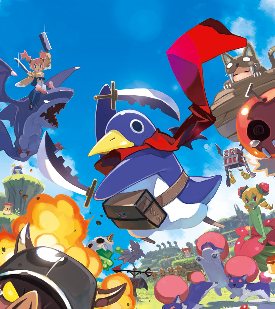 blade, day, disgaea, dual_wielding, eringya_(marl_kingdom), explosion, female_brawler_(disgaea), harada_takehito