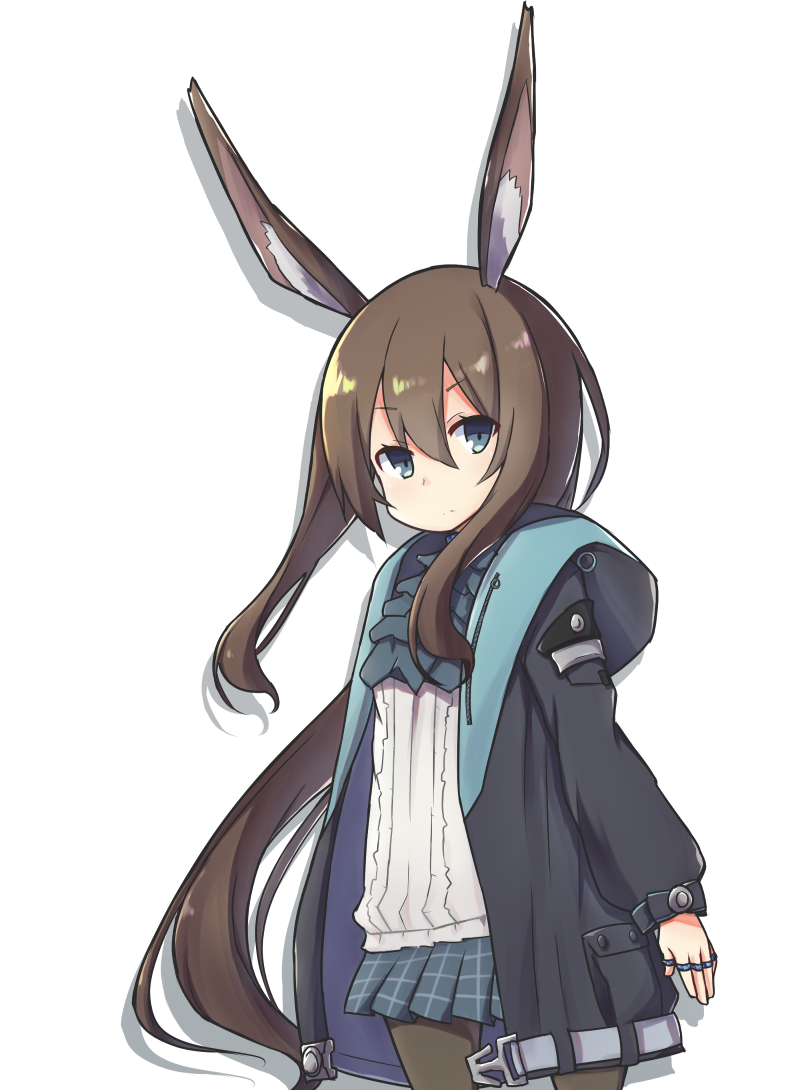 1girl, amiya_(arknights), animal_ears, arknights, ascot, blue_eyes, brown_hair, commentary_request