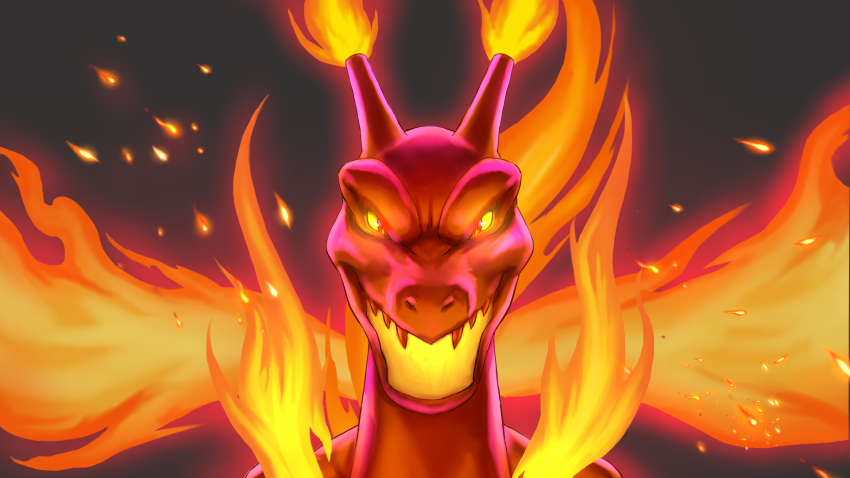 charizard, commentary_request, dynamax, fire, gen_1_pokemon, gigantamax, gigantamax_charizard, grey_background