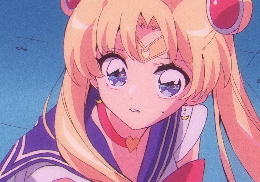 1girl, bad_id, bad_twitter_id, bishoujo_senshi_sailor_moon, bishoujo_senshi_sailor_moon_s, blonde_hair, blue_background, blue_eyes