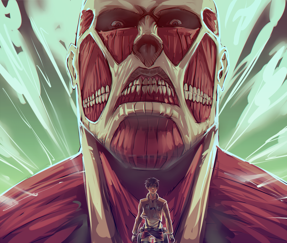2boys, belt, bertolt_hoover, black_hair, boots, brown_hair, colossal_titan, emblem