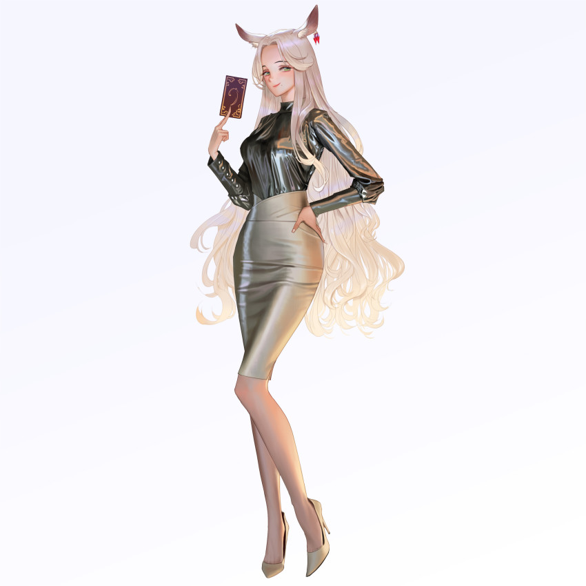 1girl, absurdres, animal_ears, arknights, between_fingers, blue_eyes, card, card_between_fingers