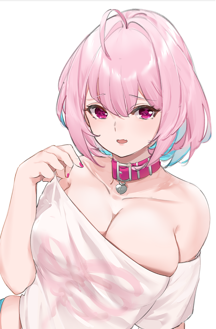 1girl, ahoge, aqua_hair, aqua_panties, bare_shoulders, breasts, cleavage, collar