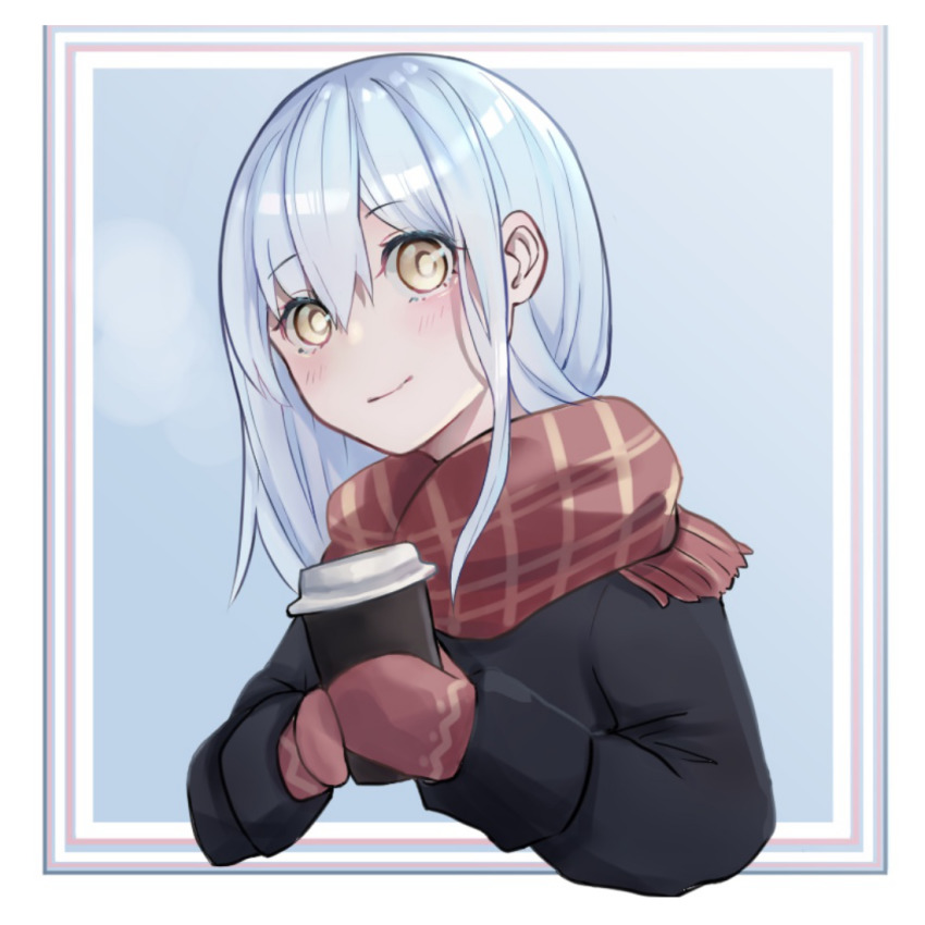 1other, androgynous, bad_id, bad_pixiv_id, black_sweater, blue_background, blue_hair, blush