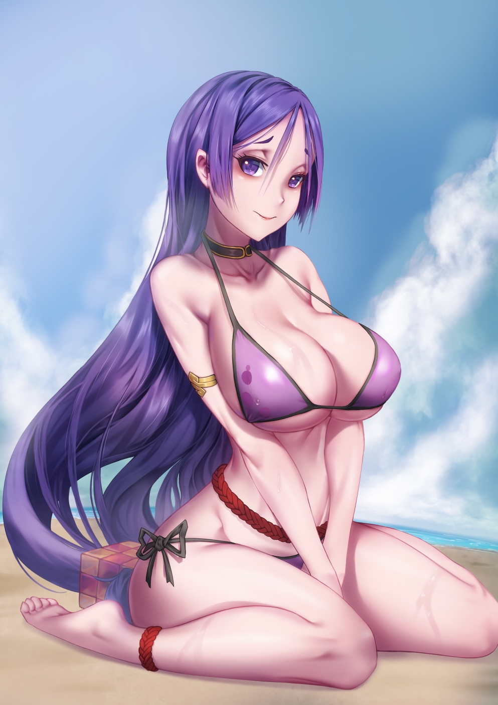 armlet, bikini, blue_sky, breasts, cloud, eyebrows, fate/grand_order, fate_(series)