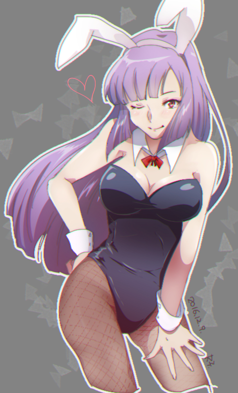 1girl, animal_ears, breasts, cleavage, closed_mouth, fake_animal_ears, female_focus, gundam