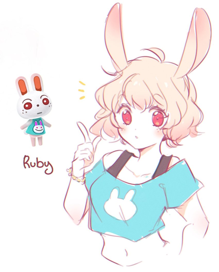 1girl, animal_ears, blonde_hair, bracelet, breasts, rabbit_ears, character_name, commentary