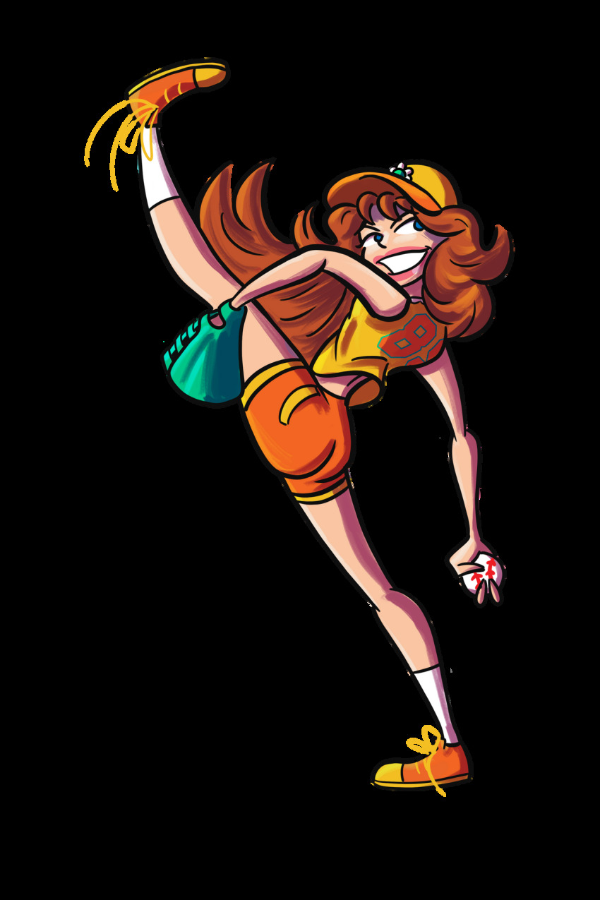 1girl, ass, baseball, baseball_cap, baseball_glove, baseball_jersey, blue_eyes, brown_hair