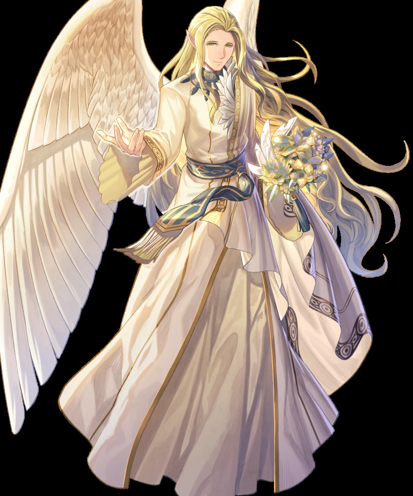 1boy, alternate_costume, blonde_hair, bouquet, feathered_wings, fire_emblem, fire_emblem:_radiant_dawn, fire_emblem_heroes