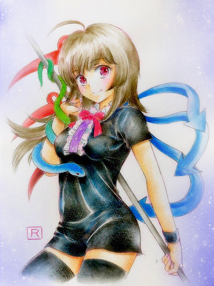 1girl, artist_logo, asymmetrical_wings, black_dress, black_hair, black_thighhighs, blue_wings, bow