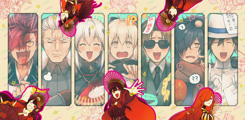 !?, @_@, ahoge, akechi_mitsuhide_(fate), black_hair, blonde_hair, blood, blood_on_face