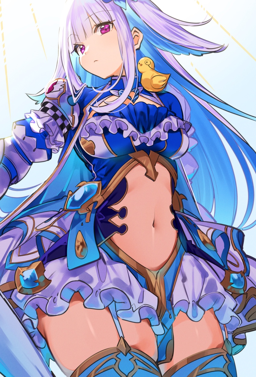 1girl, absurdres, alternate_costume, armor, armored_dress, bird, blue_hair, dress