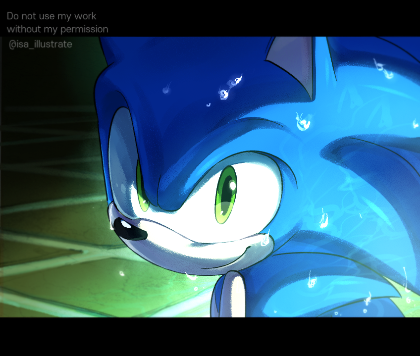 1boy, animal_ears, blue_fur, closed_mouth, derivative_work, green_eyes, hedgehog, isa-415810
