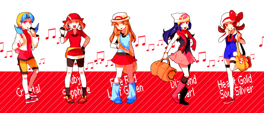 00s, 1990s_(style), 5girls, bad_id, bad_pixiv_id, bag, bandana, beanie