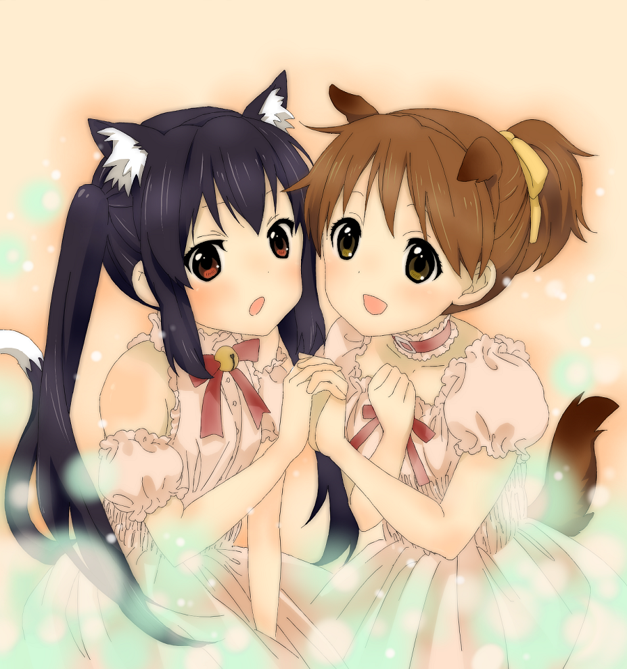 00s, 2girls, animal_ears, bad_id, bad_pixiv_id, bare_shoulders, bell, neck_bell