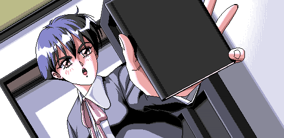 1990s_(style), 1girl, 4bpp, akiko_gold, aliasing, dutch_angle, female_focus, game_cg