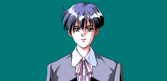 1990s_(style), 1girl, 4bpp, akiko_gold, aliasing, collared_shirt, facing_viewer, female_focus