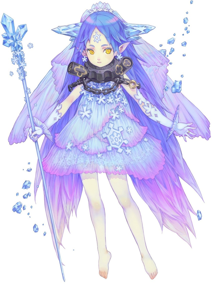 avalon_code, blue_hair, collar, crystal, fairy, highres, ice, long_hair
