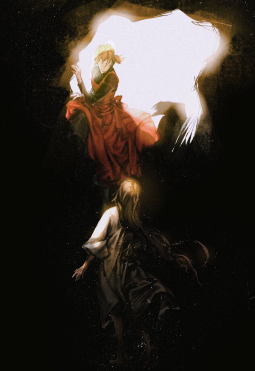 1boy, 1girl, aged_down, bad_id, bad_twitter_id, blonde_hair, brown_hair, collared_shirt