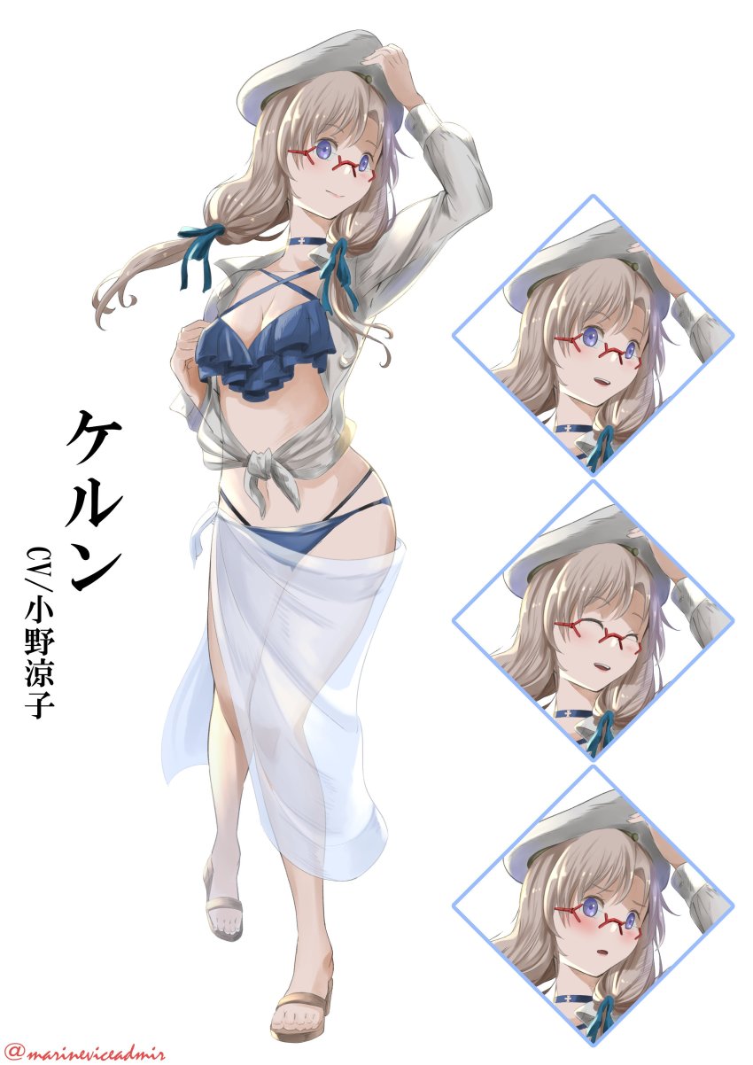 1girl, absurdres, azur_lane, bikini, blue_bikini, blue_eyes, blush, closed_eyes