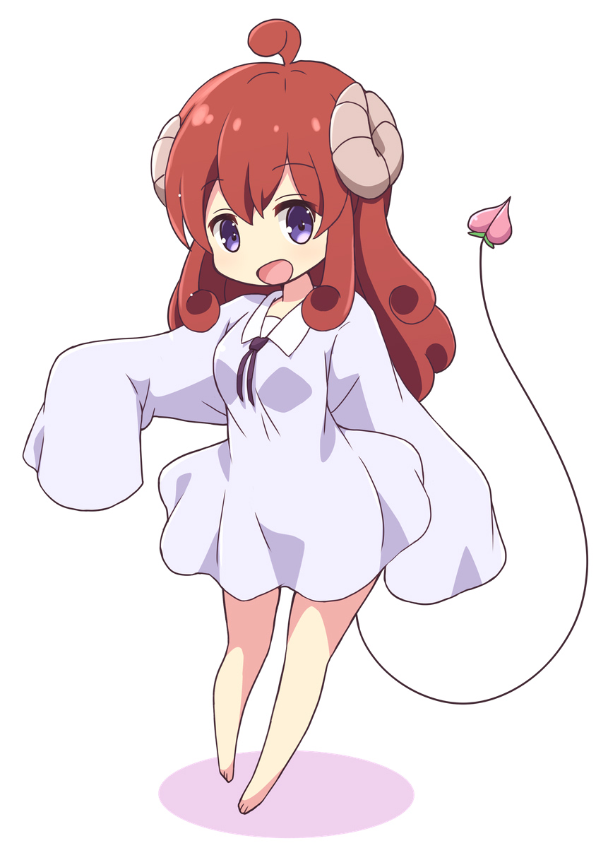 1girl, ahoge, brown_hair, demon_girl, demon_horns, demon_tail, dress, female_focus