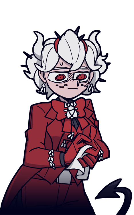 1girl, :|, beelzebub_(helltaker), bug, business_suit, closed_mouth, demon_horns, demon_tail