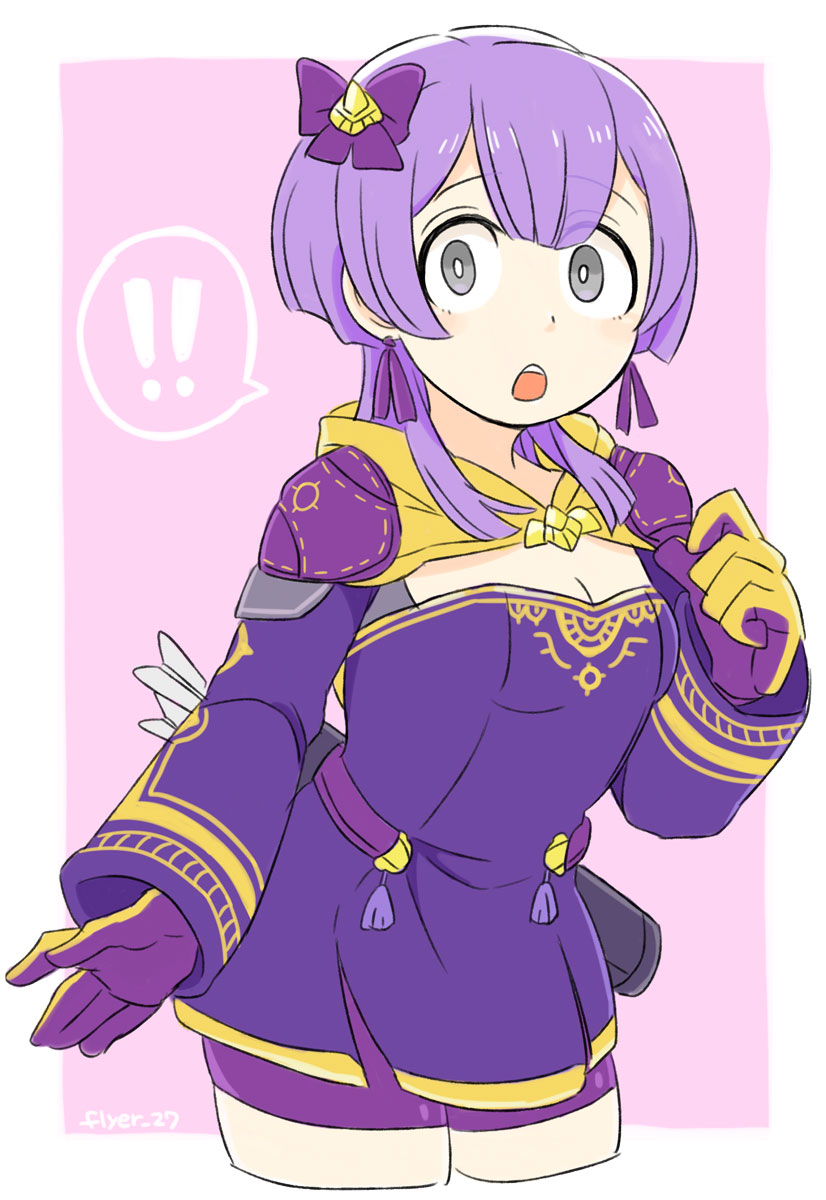 !, !!, 1girl, arrow_(projectile), artist_name, bernadetta_von_varley, bernadetta_von_varley_(timeskip), bike_shorts