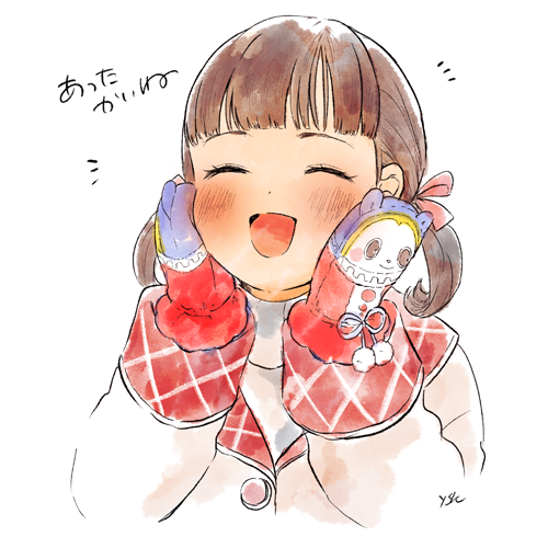 1girl, :d, bad_id, bad_pixiv_id, blunt_bangs, blush, brown_hair, child