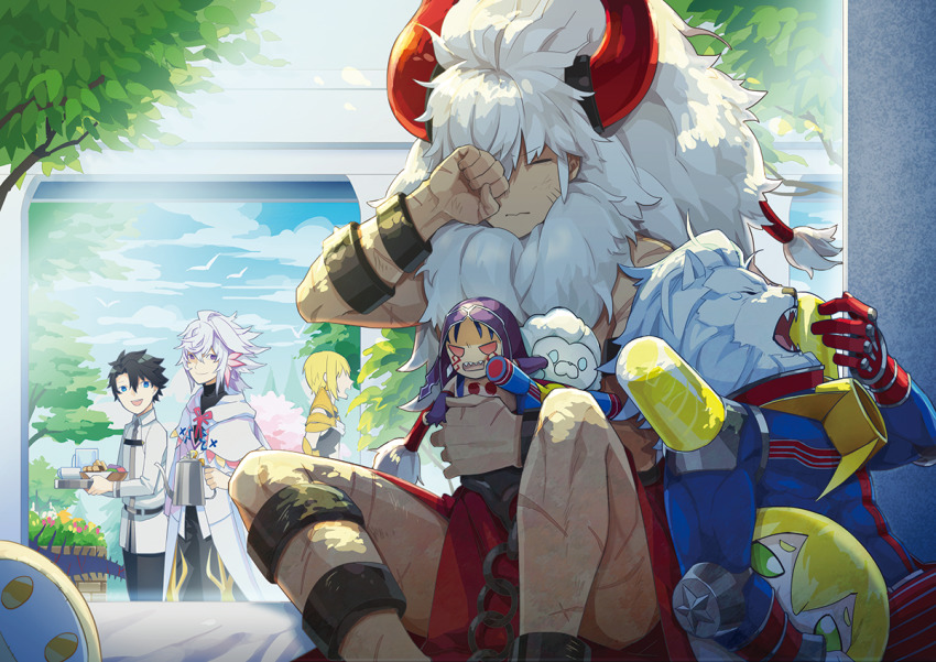 asterios_(fate), bird, black_hair, blonde_hair, bodysuit, character_doll, cu_chulainn_(fate), cu_chulainn_alter_(fate/grand_order)