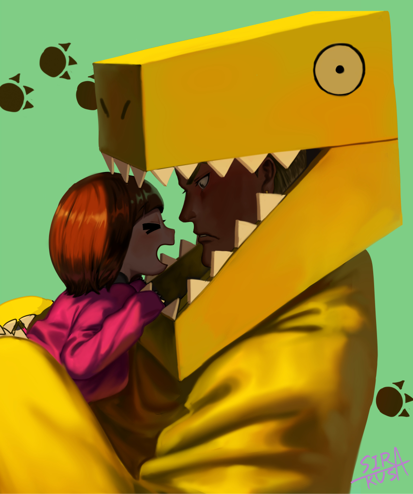 >_<, 1boy, 1girl, absurdres, artist_name, blonde_hair, blunt_bangs, bob_cut